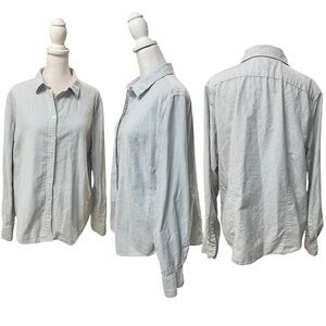 Lands' End Blue & White Striped 100% Supima Cotton Button Down Shirt Size 14